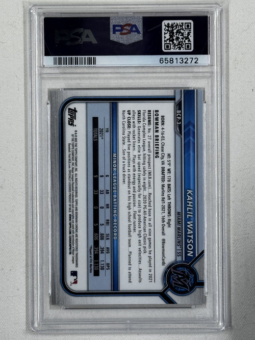 2022 Bowman Chrome Prospects #BCP3 Kahlil Watson Chrome Prospects PSA 10